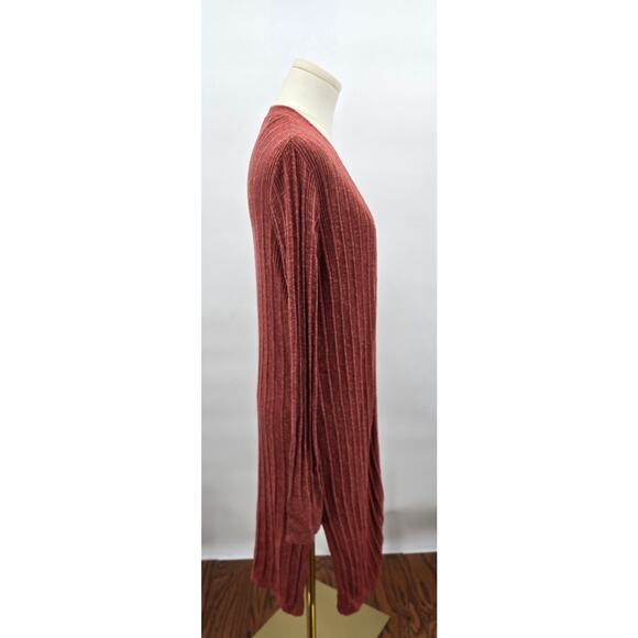 Hem & Thread Cottagecore Chestnut Ribbed Side Slit Cardigan - Picture 2 of 5